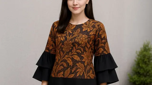 Ilustrasi Batik Lengan Lonceng Dua Tingkat Kombinasi Polos dan Motif (Sumber Gambar: ChatGPT)