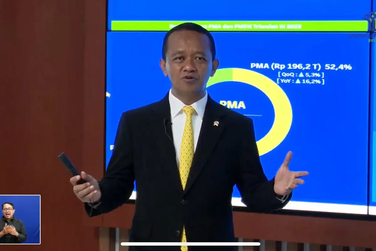 Menteri Investasi/Kepala BKPM Bahlil Lahadalia konferensi pers Capaian realisasi investasi kuartal III 2023, di Kantor Kementerian Investasi/BKPM, Jakarta, Jumat (20/10/2023). (Tira/Liputan6.com)