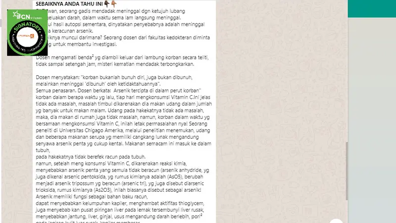 Cek Fakta Liputan6.com menelusuri klaim konsumsi udang dengan jus jeruk memicu racun arsenik yang menyebabkan kematian