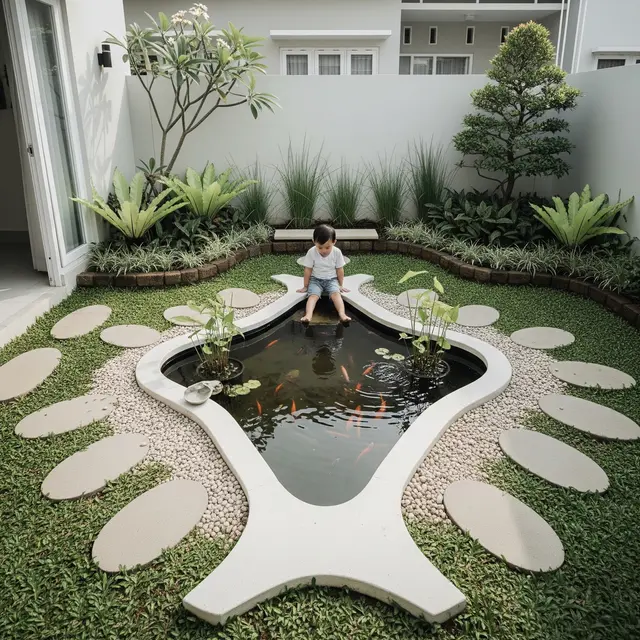 9 Ide Taman Minimalis dengan Kolam Ikan Kecil Ramah Anak, Estetik dan Aman