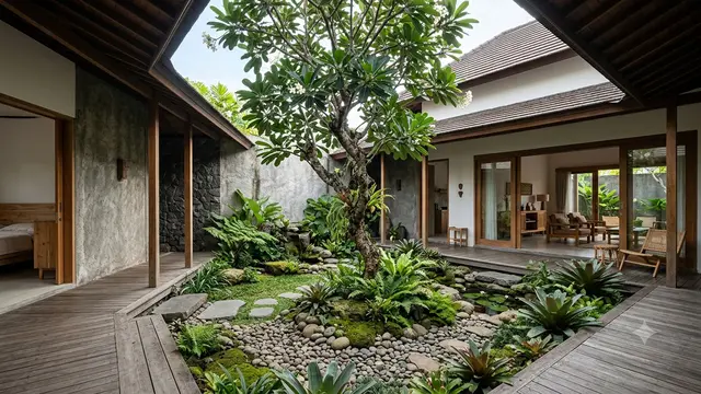 Rumah dengan Koridor Terbuka di Tengah Bangunan