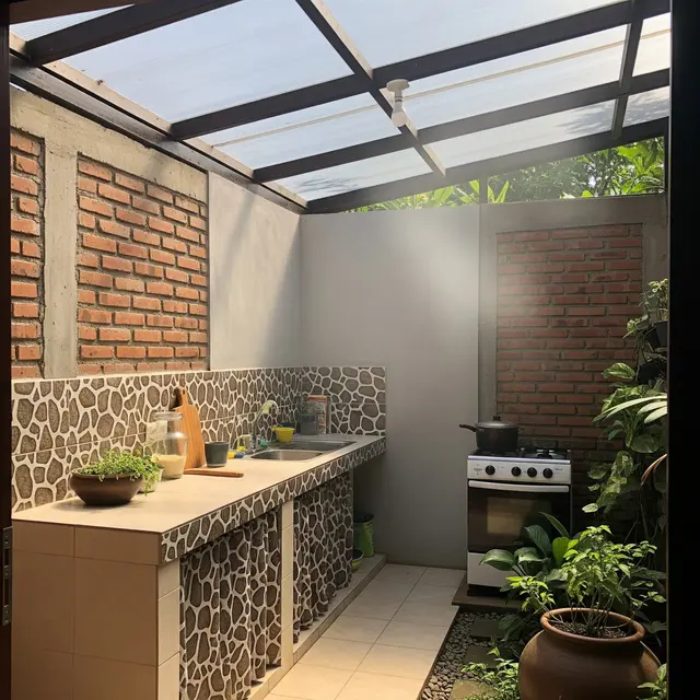 Desain Dapur Kecil Ala Tropis Semi Outdoor untuk Rumah Kampung