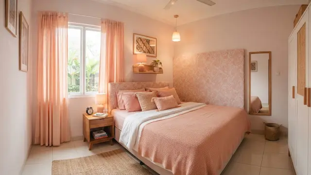 Ide desain kamar tidur berwarna pink yang bikin tidur nyenyak dengan suasana menenangkan model kombinasi pink dan peach