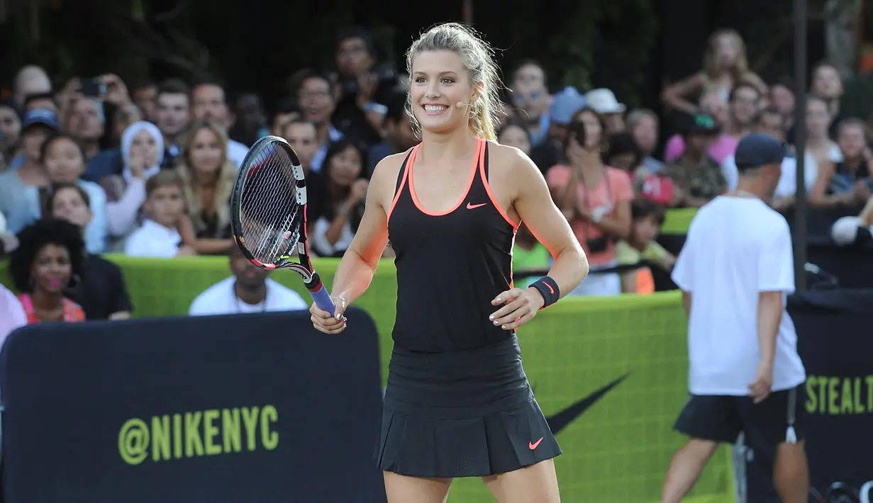 AT SEMUA Petenis asal Kanada, Eugenie Bouchard, merupakan salah satu petenis muda yang rupawan dan berprestasi. (AFP/ Brad Barket/Getty Images/AFP)
