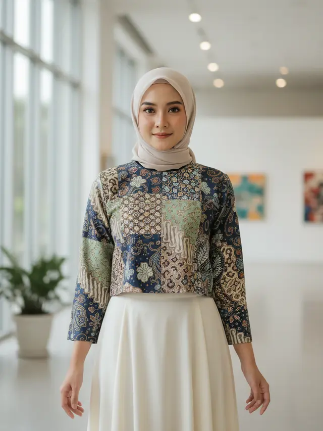 Model Atasan Batik Crop Cut dengan Rok High Waist (Foto: Gemini AI)