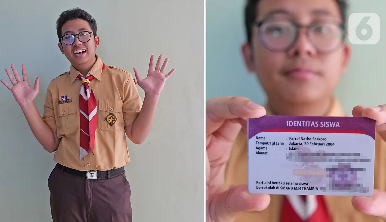 Farrel Natha Saskoro (16) menunjukkan kartu pelajar saat dijumpai di Jakarta. Farrel merasa lahir di tanggal 29 Februari unik dan beda dengan yang lain. (Liputan6.com/Herman Zakharia)