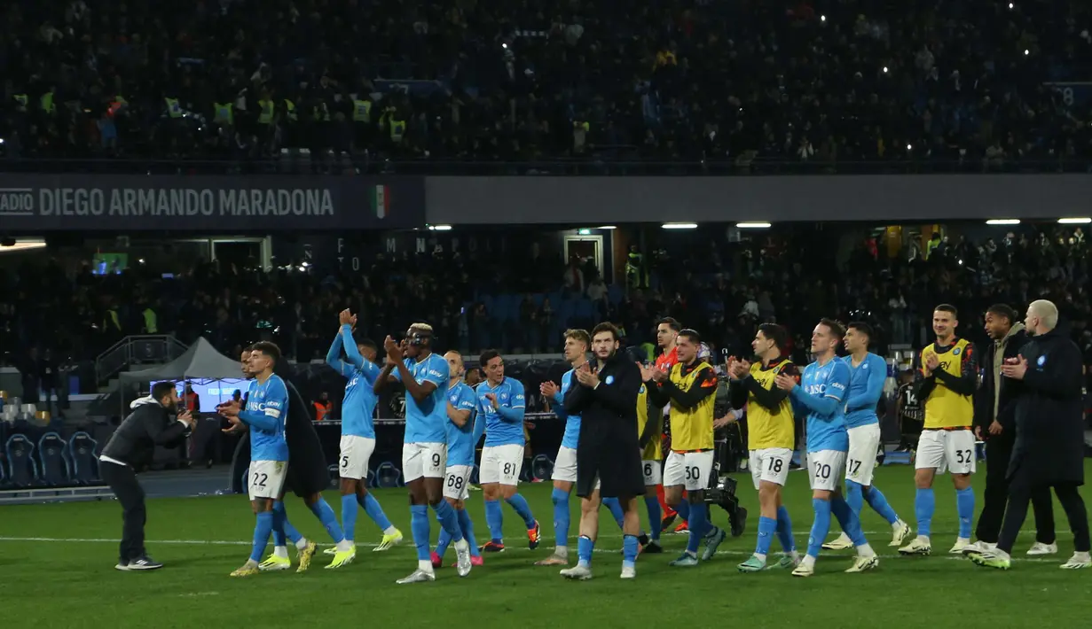 Raihan poin penuh pada laga kali ini mengerek posisi Napoli ke peringkat tujuh klasemen sementara dengan 43 poin dari 27 pertandingan. (CARLO HERMANN/AFP)