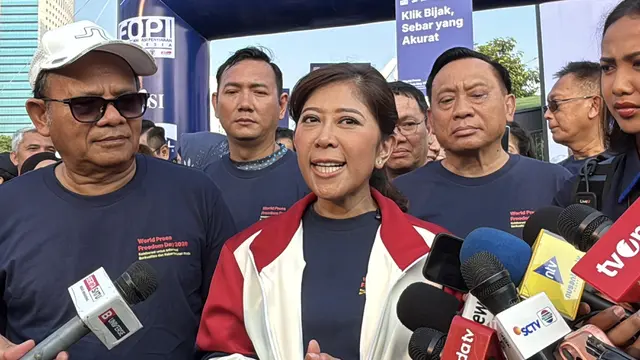Menteri Komunikasi dan Digital Meutya Hafid saat menghadiri peringatan Hari Kebebasan Pers Dunia 2026. (Liputan6.com/Ady Anugrahadi)