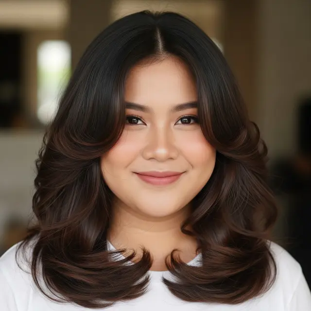9 Model Rambut Wanita Long Layers Wavy untuk Wajah Bulat, Tampil Tirus dan Memukau