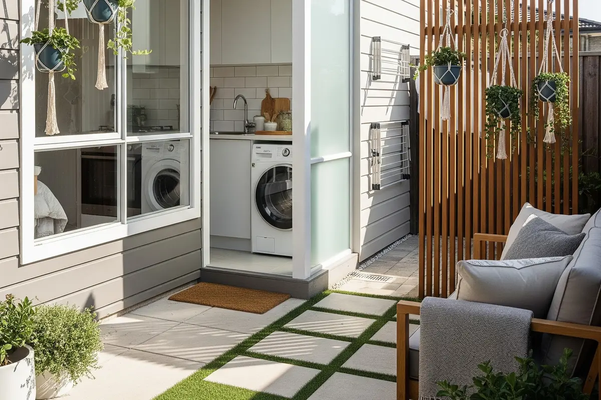 Model Rumah Kecil Tapi Luas dengan Area Laundry Outdoor Tersembunyi (Image by Gemini AI)