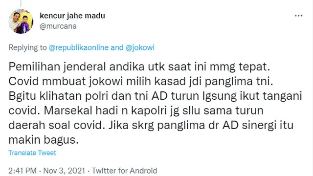 Jokowi Pilih Jenderal Andika Perkasa Jadi Calon Panglima TNI, Warganet: Pengalaman Beliau Banyak