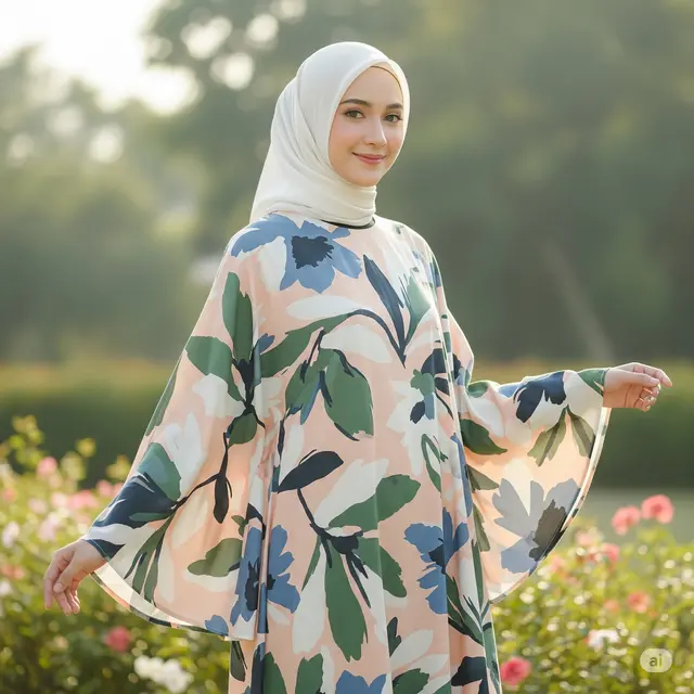 Model Gamis Bahan Katun Motif Bunga Terbaru 2025