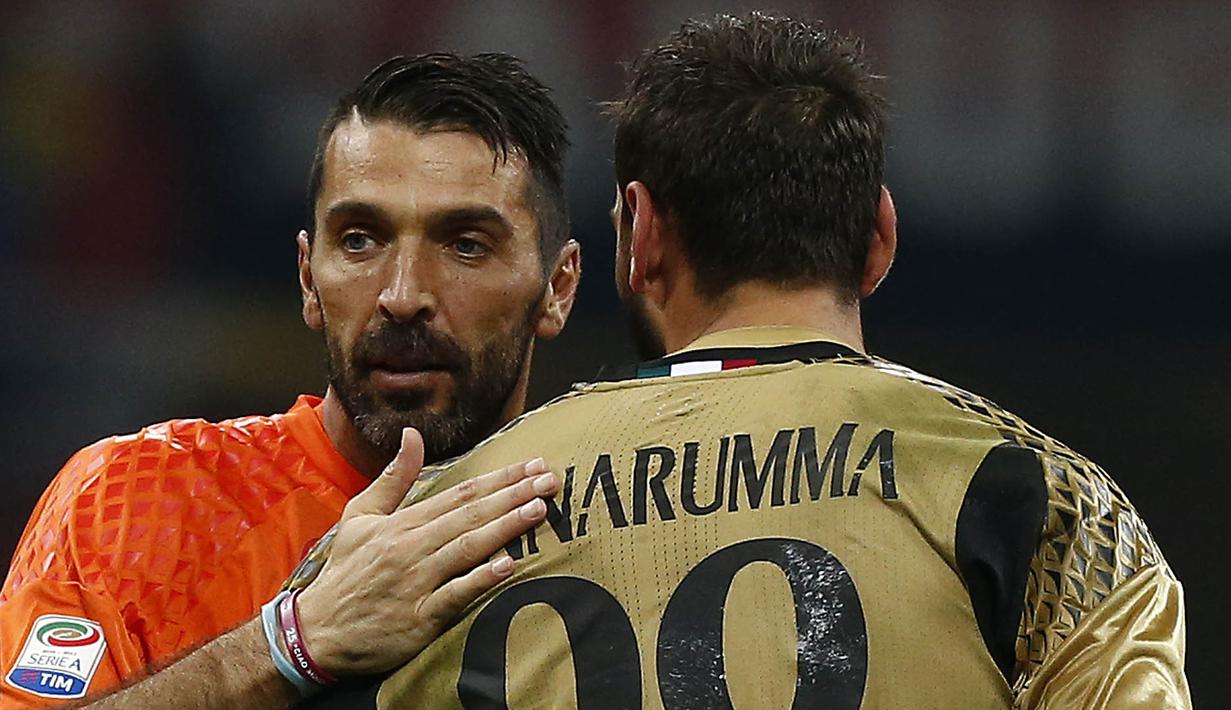Kini Gianluigi Donnarumma harus terus meningkatkan prestasi yang sudah diraihnya. Beban berat disandang Donnarumma karena kerap disebut sebagai penerus dari kiper legendaris Italia, Gianluigi Buffon. (AFP/Marco Bertorello)