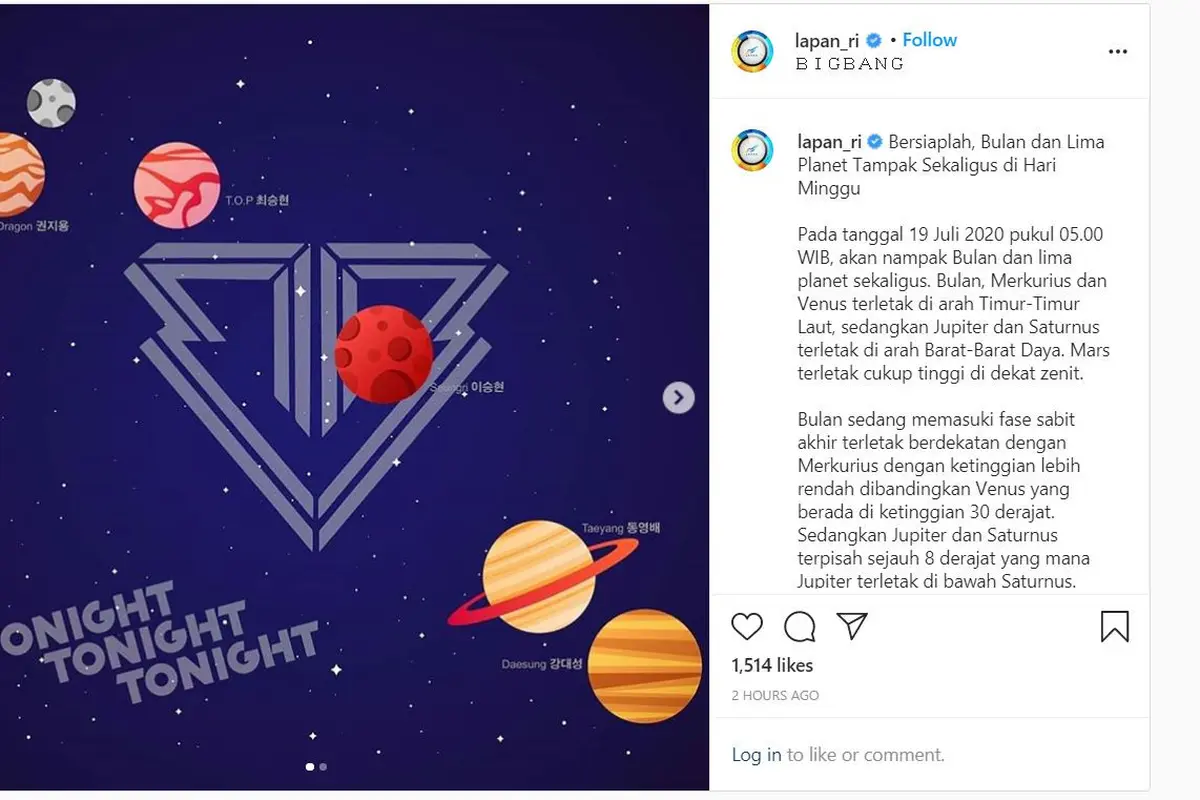 Peristiwa langka akan terjadi pada Minggu, 19 Juli 2020. Sebab tepat pada pukul 05.00 WIB bulan dan lima planet akan tampak sekaligus.
