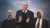 Ilustrasi - Pep Guardiola, Zinedine Zidane, Kenny Dalglish (Bola.com/Adreanus Titus)