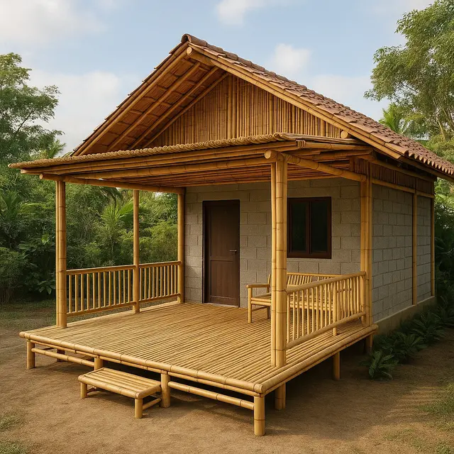 Model Rumah Kecil dari Batako dan Bambu yang Murah tapi Elegan
