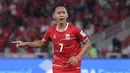Gol pembuka keunggulan Skuad Garuda akhirnya tercipta pada menit ke-15 melalui Beckham Putra. Tampak dalam foto, pemain Timnas Indonesia, Beckham Putra, merayakan golnya saat melawan Saint Kitts and Nevis pada ajang FIFA Series 2026 di Stadion Utama Gelora Bung Karno (SUGBK), Jumat (27/3/2026) malam WIB. (Bola.com/Abdul Aziz)