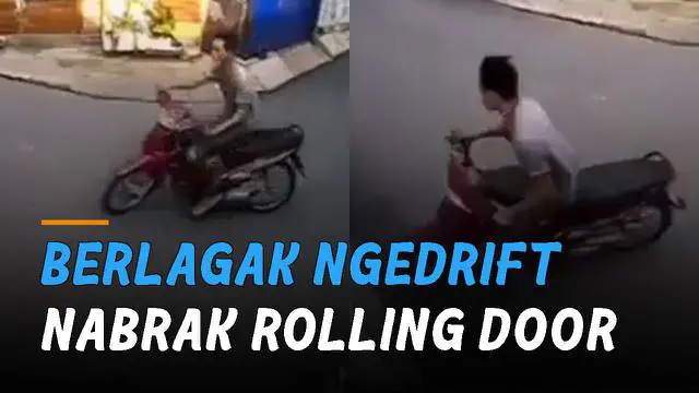 VIDEO: Berlagak Ngedrift di Tikungan, Pria Tabrak Rolling Door