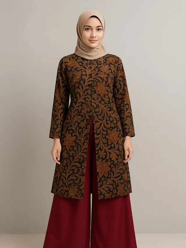 rekomendasi padu padan bawahan untuk tunik batik belah panjang