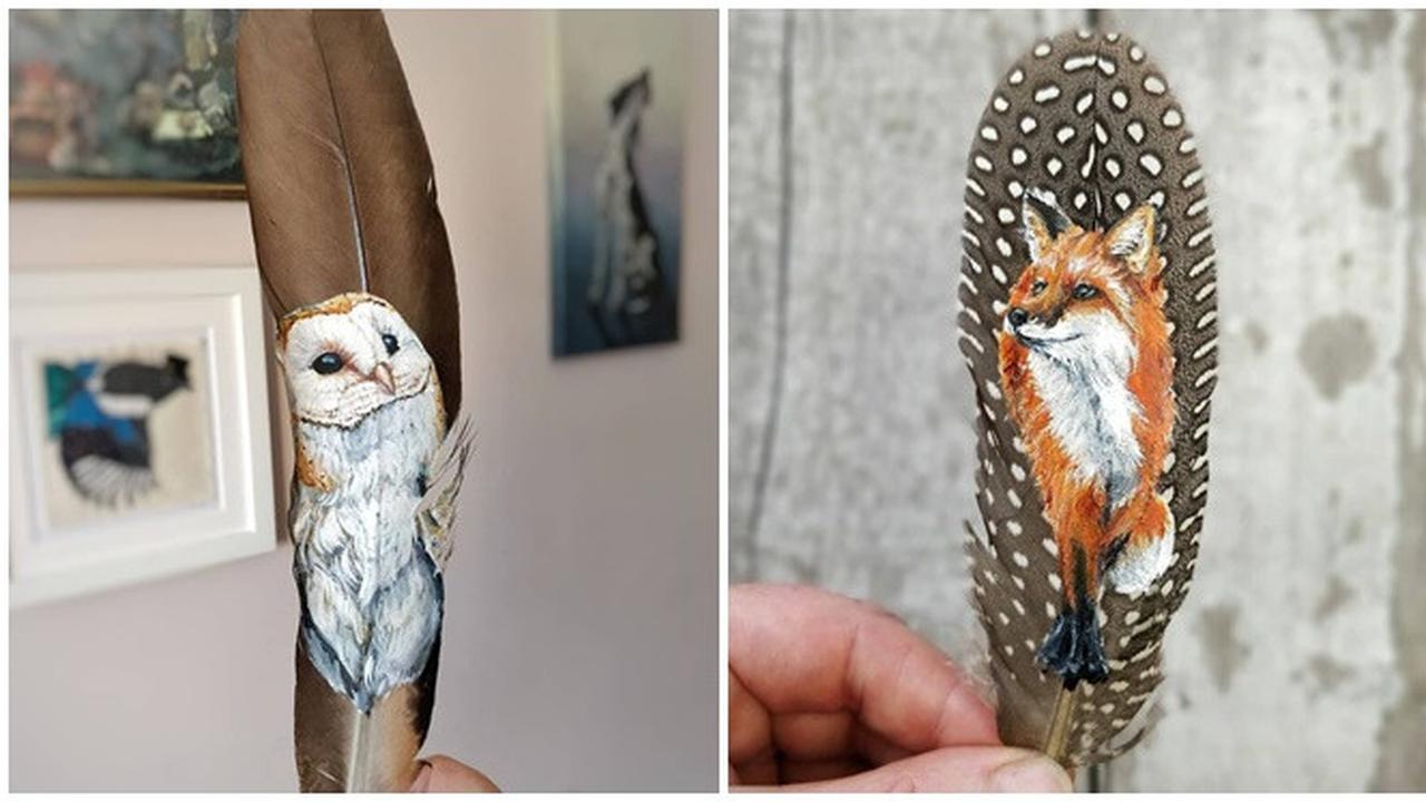 6 Potret Lukisan di Bulu Burung Ini Unik, Gambarkan Hewan dengan Detail