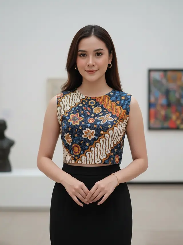 Model Atasan Batik Crop Cut dengan Rok High Waist (Foto: Gemini AI)
