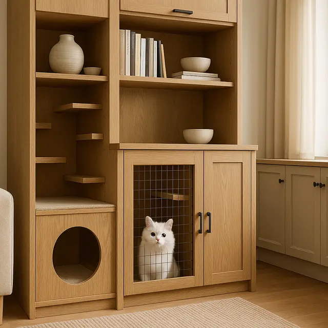 Inspirasi Desain Kandang Kucing Indoor Tingkat yang Unik/via GPT