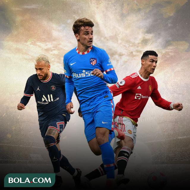 Ilustrasi - Neymar, Antoine Griezmann, Cristiano Ronaldo