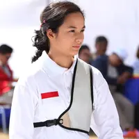 Chelsea Islan mengaku banyak mendapatkan pengetahuan dari pembuatan film '3 Srikandi'. Karena awalnya artis cantik ini kurang tahu mengenai sejarah olahraga panahan di Indonesia. (Galih W. Satria/Bintang.com)