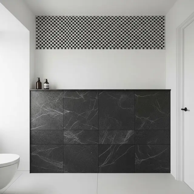 Desain Kamar Mandi Kecil Lebar 1 Meter dengan Roster dan Batu Alam (Image by Gemini AI)
