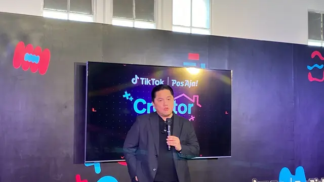 Menteri BUMN Erick Thohir dalam peluncuran TikTok-PosAja! Creator House, di Kota Tua, Jakarta, Rabu (10/7/2024)
