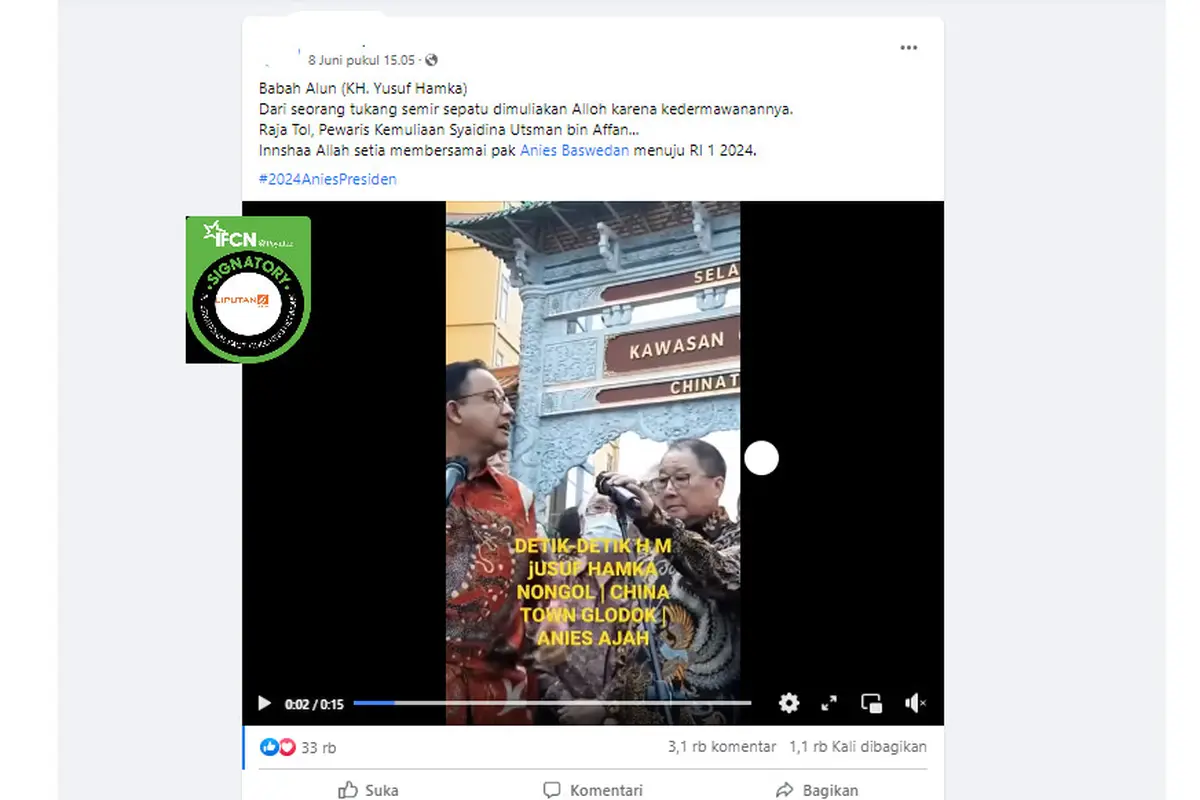 Tangkapan klaim video Jusuf Hamka bersama Anies Baswedan menuju RI 1