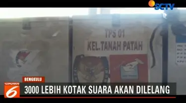 Saat ini ribuan kotak suara yang  diperkirakan mencapai 3.000 buah ini masih tersimpan di gudang lama milik KPU Bengkulu.