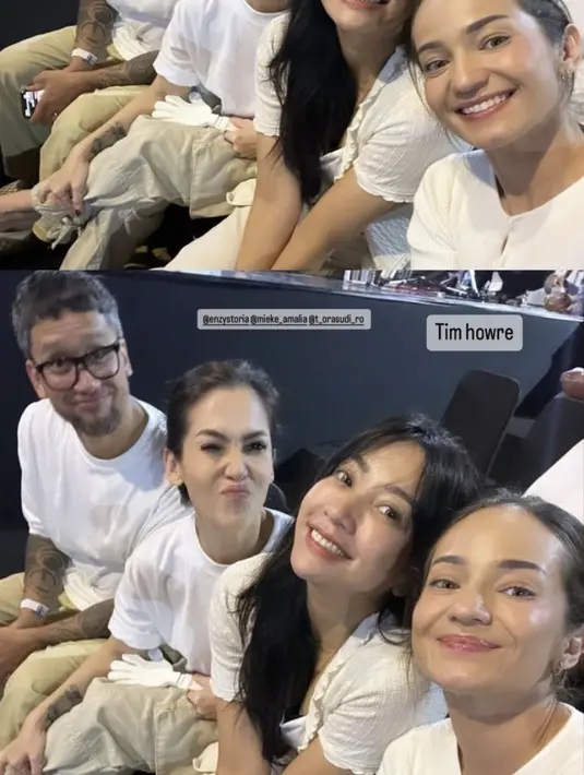 Tora dan Mieke memadukannya dengan celana, Tora dengan celana beige dan Mieke celana cargo warna beige. [@enzystoria]