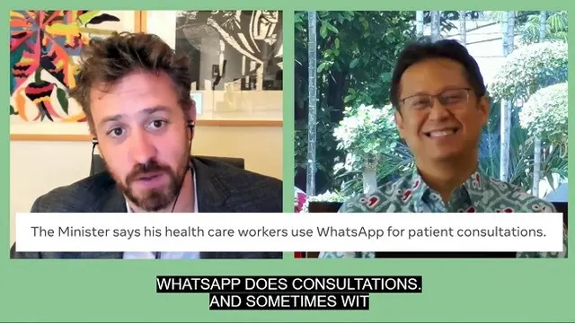 Menkes Budi Gunadi Sadikin bersama Head of WhatsApp Will Cathcart (Tangkapa Layar dialog virtual COVID Response: The Role of Tech in the Global Recovery)
