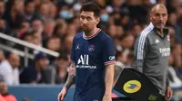 Akurasi umpan Messi juga mencapai 83 persen dan menorehkan tiga dribel sukses. Sayangnya, Lionel Messi masih belum mampu mencetak gol perdana bersama Paris Saint-Germain. (AFP/Frank Fife)