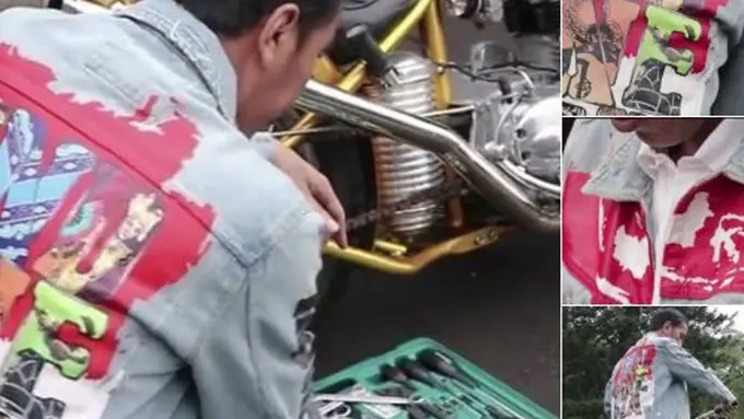 [Bintang] Jokowi Naik Motor Pakai Jaket Jeans Gambar Peta Indonesia, Netizen Langsung Heboh
