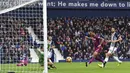 Raheem Sterling (2kanan) menutup kemenangan Manchester City dengan satu golnya ke gawang West Bromwich pada lanjutan Premier League di Hawthorns, West Bromwich, (28/10/2017).  Manchester City menang 3-2. (Anthony Devlin/PA via AP)