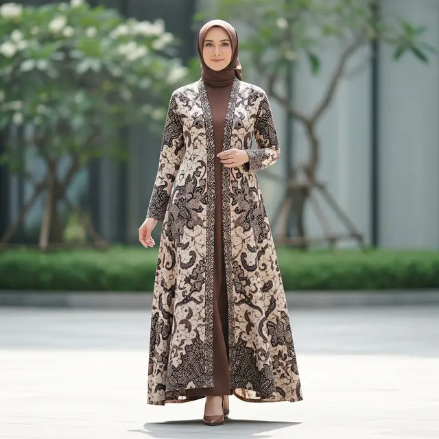 Model Gamis Batik Cardigan