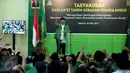 Ketua Umum PP GP Ansor Yaqut Choil Qoumas memberikan sambutan di acara Tasyakuran Harlah ke-83 Gerakan Pemuda Ansor, Jakarta, Jumat (5/5). Dalam tasyakuran ini, GP Ansor meluncurkan Ansor Mart dan Lembaga Wakaf Ansor. (Liputan6.com/JohanTallo)