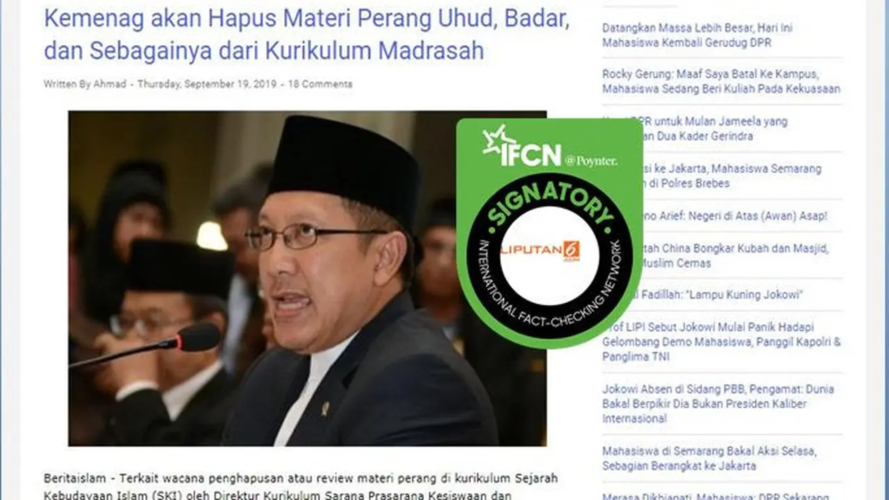 [Cek Fakta] Kemenag Akan Hapus Materi Pelajaran Perang dalam Pelajaran Agama Islam, Benarkah?