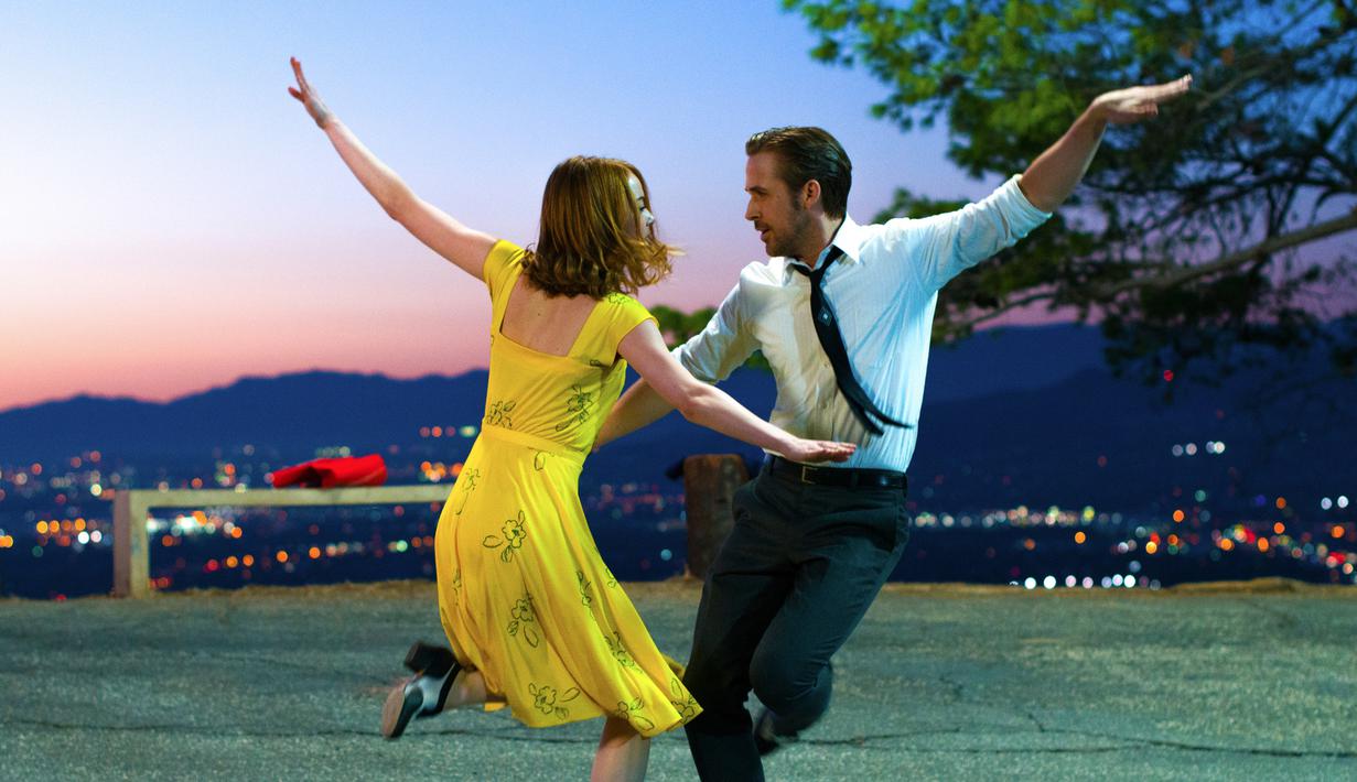 Film musikal, La La Land mendapat nominasi untuk 14 Piala Oscar, menyamai rekor yang sebelumnya dicatat oleh All About Eve dan Titanic. Jumlah nominasi Oscar terbanyak sepanjang masa. (Dale Robinette/Lionsgate via AP)