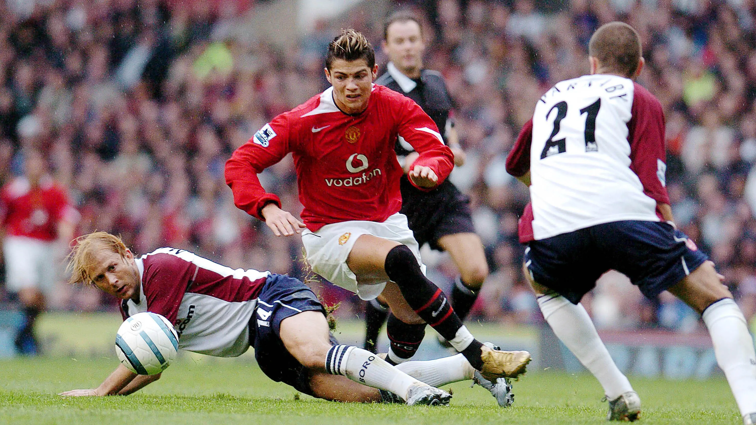 Cristiano Ronaldo saat masih membela MU. (AFP/Paul Barker)