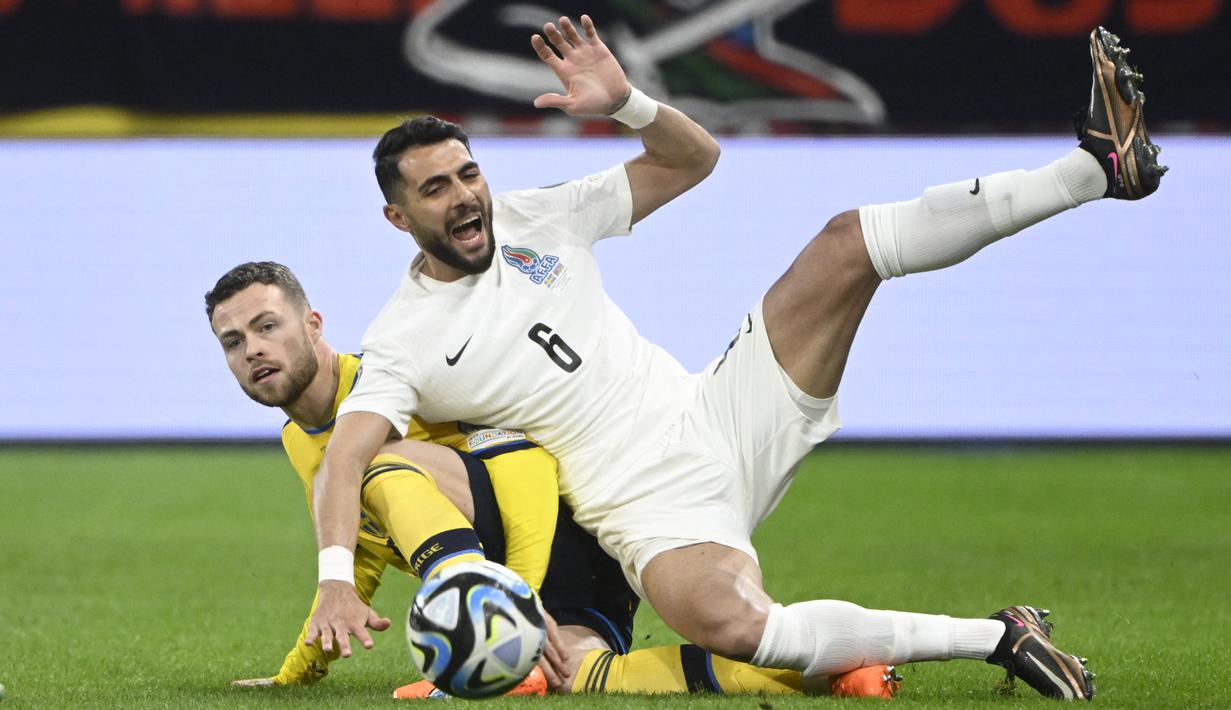 Meski menang 5-0 atas Azerbaijan,  Swedia masih tertahan di urutan ketiga klasemen. (AFP/Fredrik Sandberg)