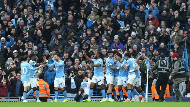 Selebrasi pemain Manchester City saat mengalahkan Wolverhampton