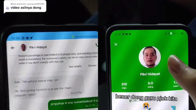 Seorang murid naik ojol yang disupiri oleh guru olahraganya.