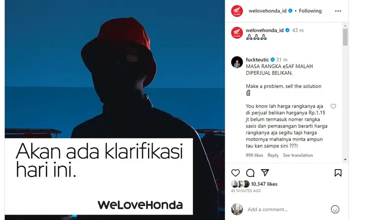 Akun Instagram welovehonda_id Siap Klarifikasi Hari Ini