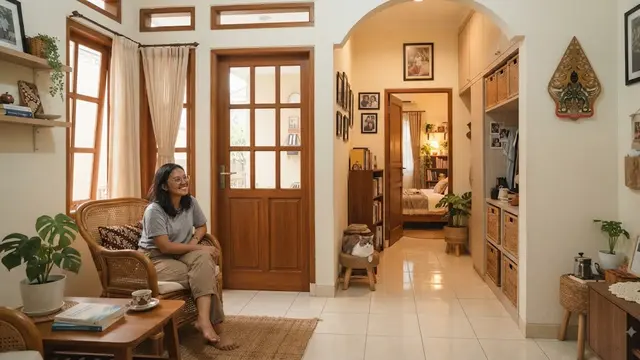 Desain rumah mungil untuk pekerja lajang introvert model zona tamu terpisah