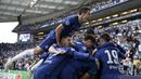 Para pemain Chelsea merayakan gol yang dicetak oleh Kai Havertz ke gawang Manchester City pada laga final Liga Champions di Stadion Dragao, Minggu (30/5/2021). Chelsea sementara unggul 1-0 di babak pertama. (Jose Coelho/Pool via AP)