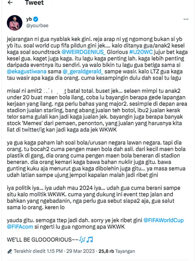 Reza Arap dan Weird Genius Kesampingkan Soal Lagu yang Mungkin Batal Jadi Soundtrack Piala Dunia U-20: Gak Lebih Penting dari Eventnya
