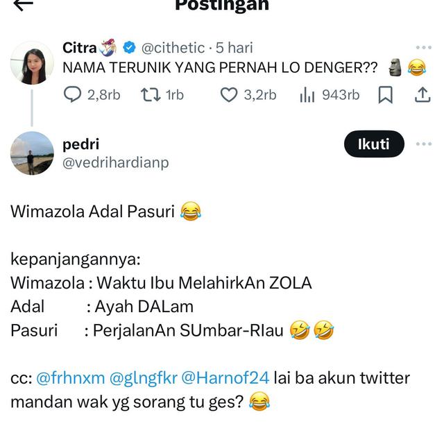 6 Nama Unik Orang Ini Bikin Terheran-heran, Asal Usulnya Tak Terduga